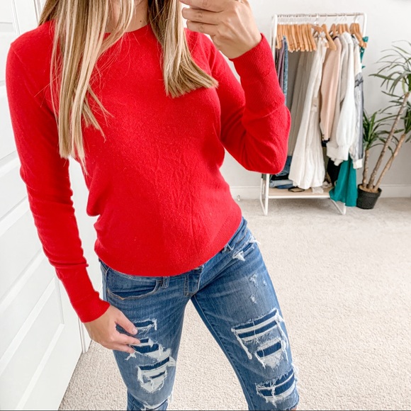 Everlane The Cashmere Cropped Crew Sweater Red - Picture 2 of 7